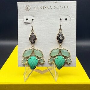 Kendra Scott Vani Drop Earrings Green Mix Gold Statement Dangle RARE